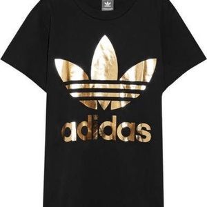 Adidas Unisex Black T-Shirt with Gold Trefoil (Medium)